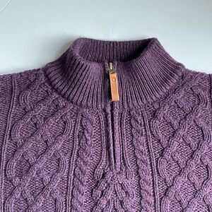 Aran Crafts aubergine Color 1/4 zip Merino wool pullover Sz M made Ireland 🇮🇪